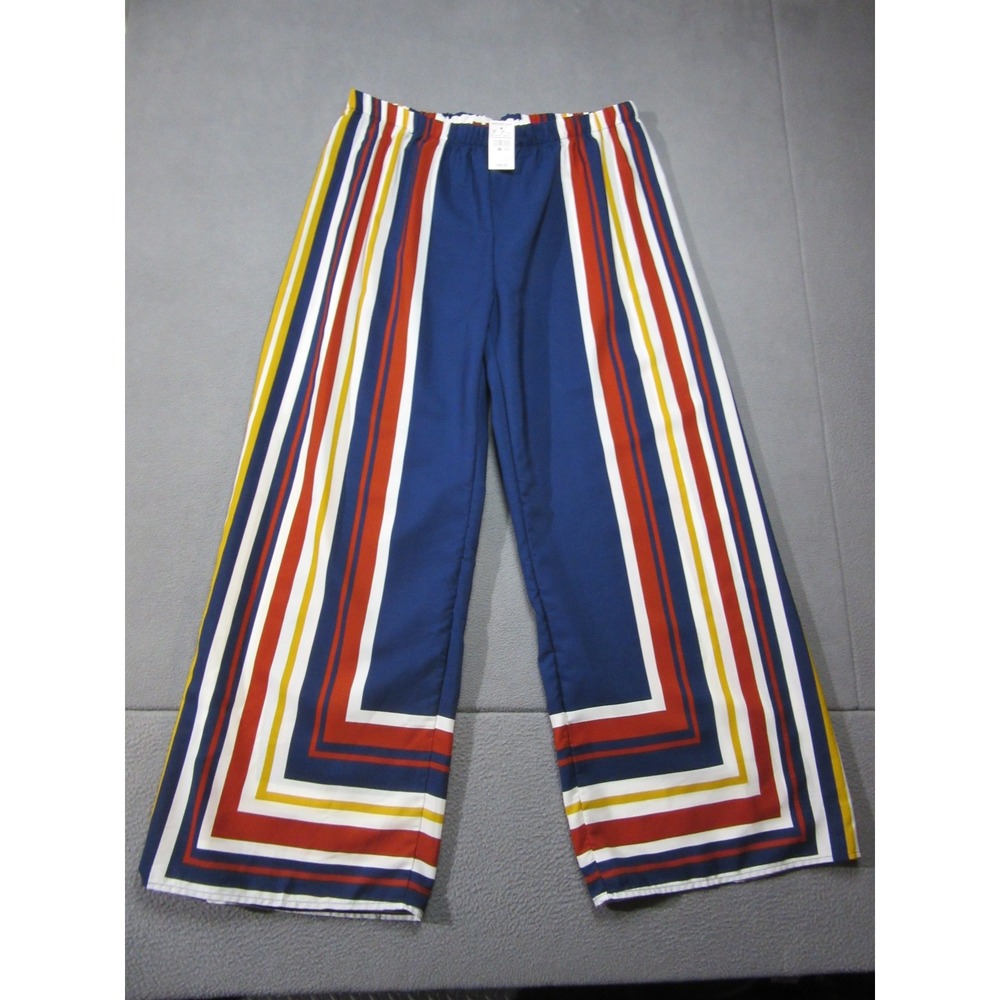 Ashley Stewart Pants Womens 18/20 Blue Multi Color Striped Wide Leg Panel